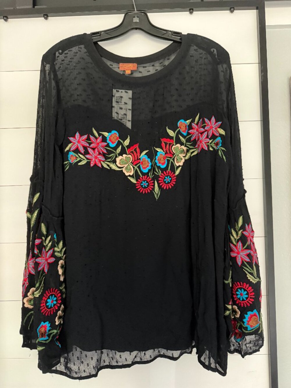 Woman's Black Top with embroidered detail.  2XL NWT